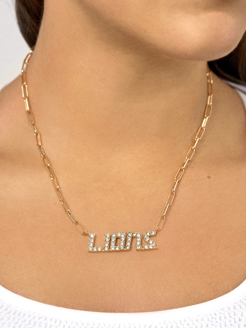 BaubleBar Detroit Lions NFL Gold Chain Necklace - Detroit Lions - NFL paperclip chain nameplate necklace