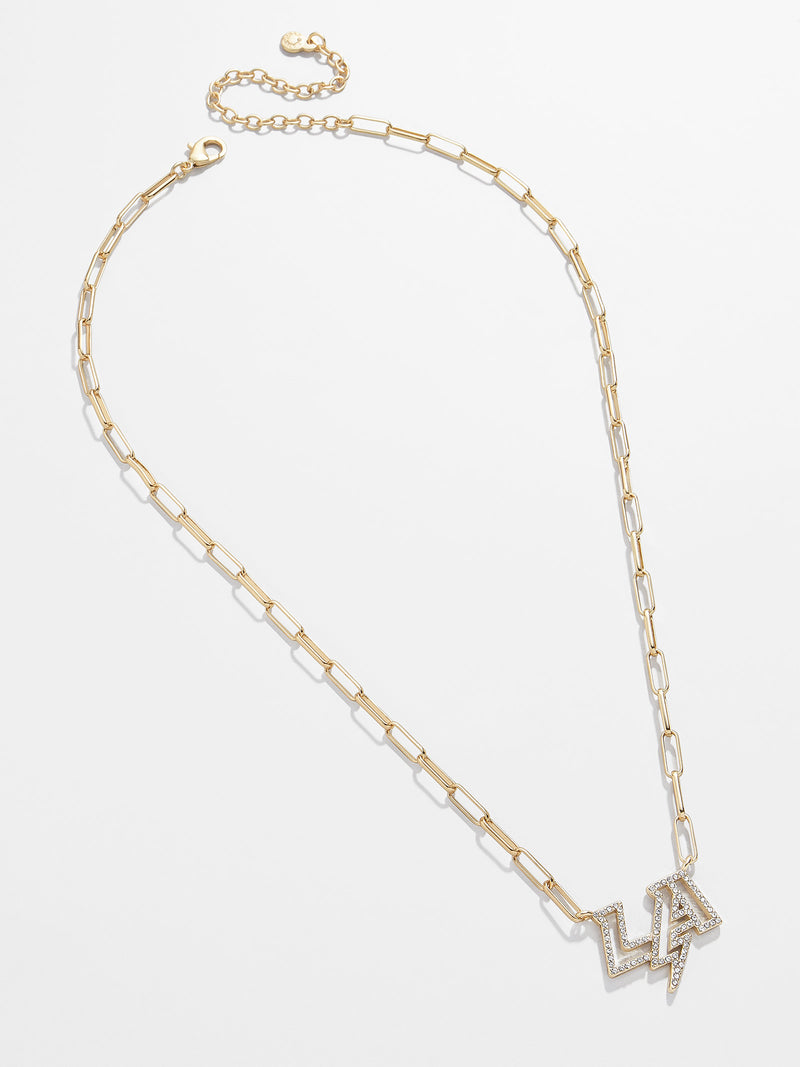 BaubleBar Los Angeles Chargers NFL Gold Chain Necklace - Los Angeles Chargers - NFL paperclip chain nameplate necklace