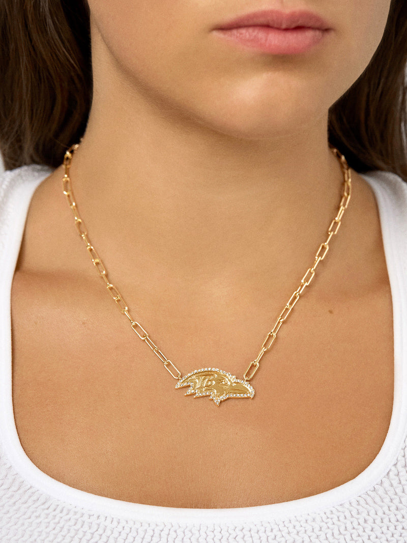 BaubleBar Baltimore Ravens NFL Gold Chain Necklace - Baltimore Ravens - NFL paperclip chain nameplate necklace