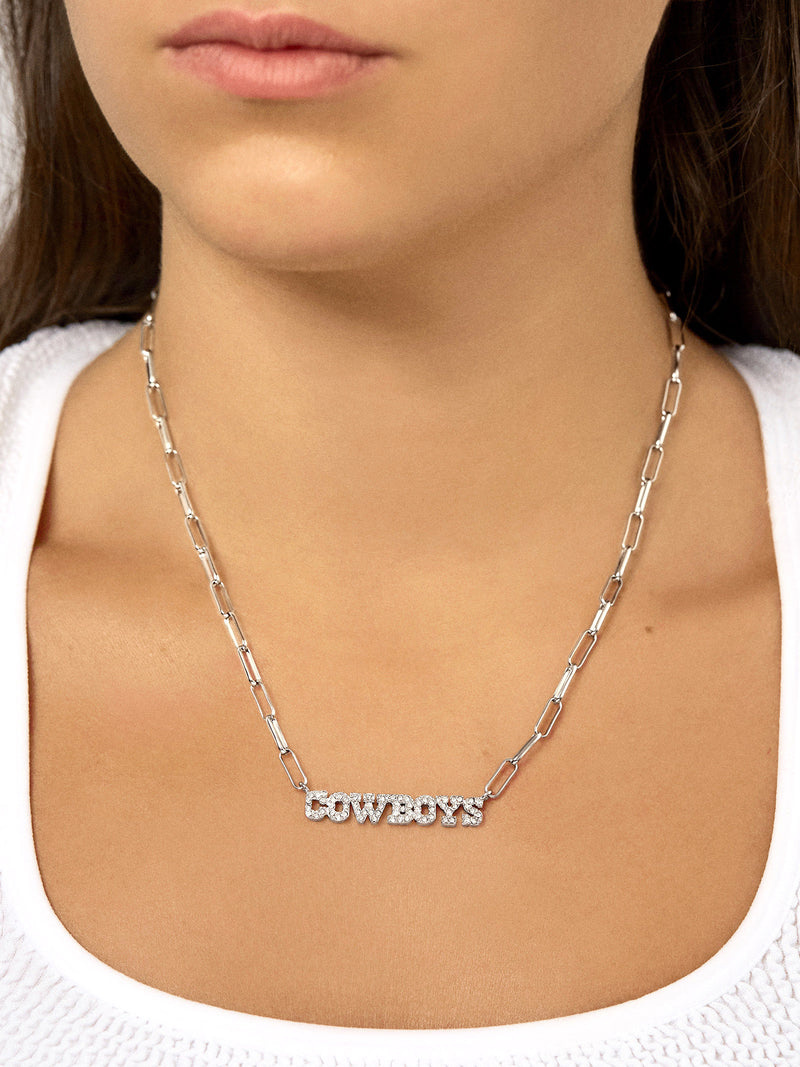 BaubleBar Dallas Cowboys NFL Silver Chain Necklace - NFL paperclip chain nameplate necklace