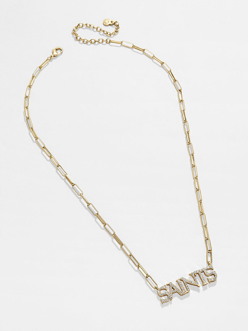 BaubleBar New Orleans Saints NFL Gold Chain Necklace - New Orleans Saints - NFL paperclip chain nameplate necklace