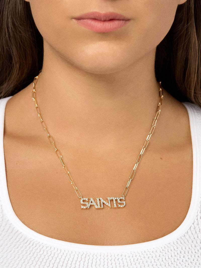 BaubleBar New Orleans Saints NFL Gold Chain Necklace - New Orleans Saints - NFL paperclip chain nameplate necklace