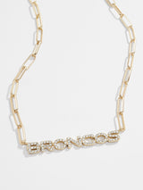 BaubleBar Denver Broncos NFL Gold Chain Necklace - Denver Broncos - NFL paperclip chain nameplate necklace