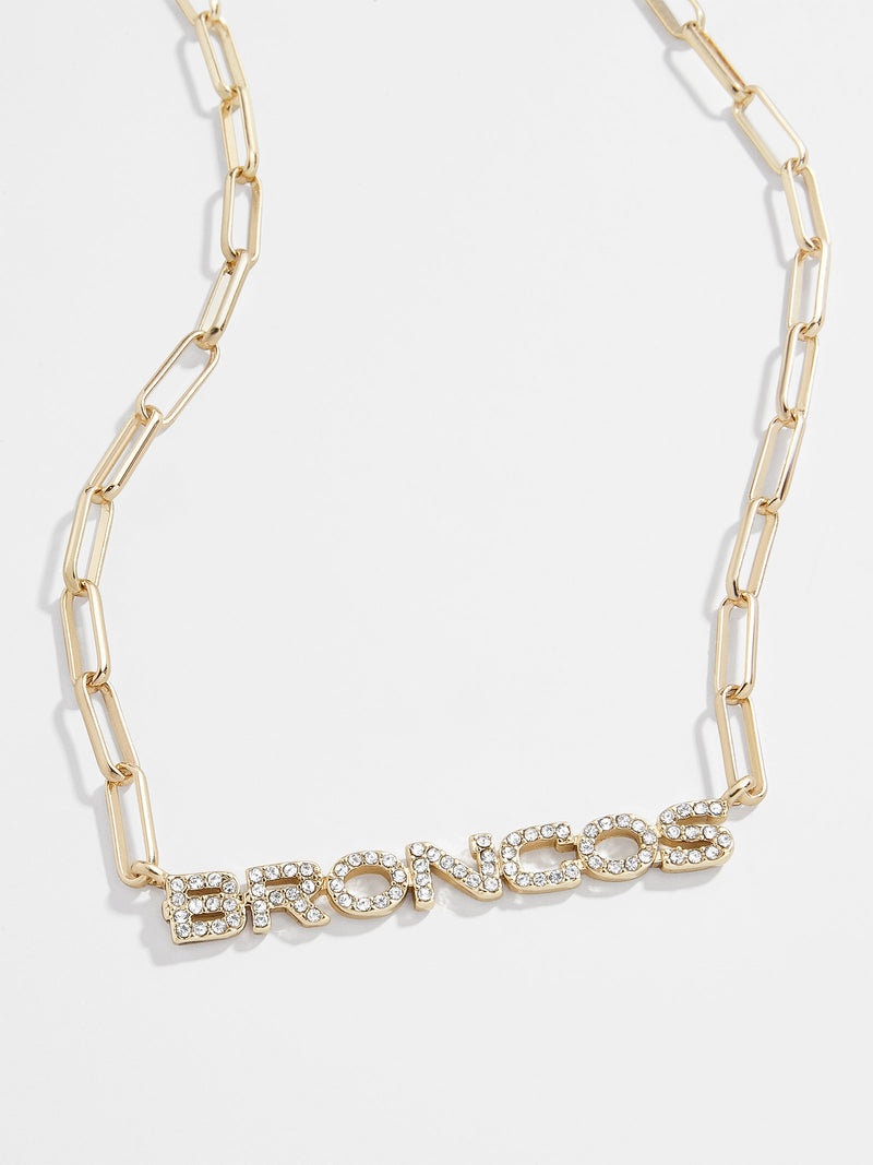 BaubleBar Denver Broncos NFL Gold Chain Necklace - Denver Broncos - NFL paperclip chain nameplate necklace