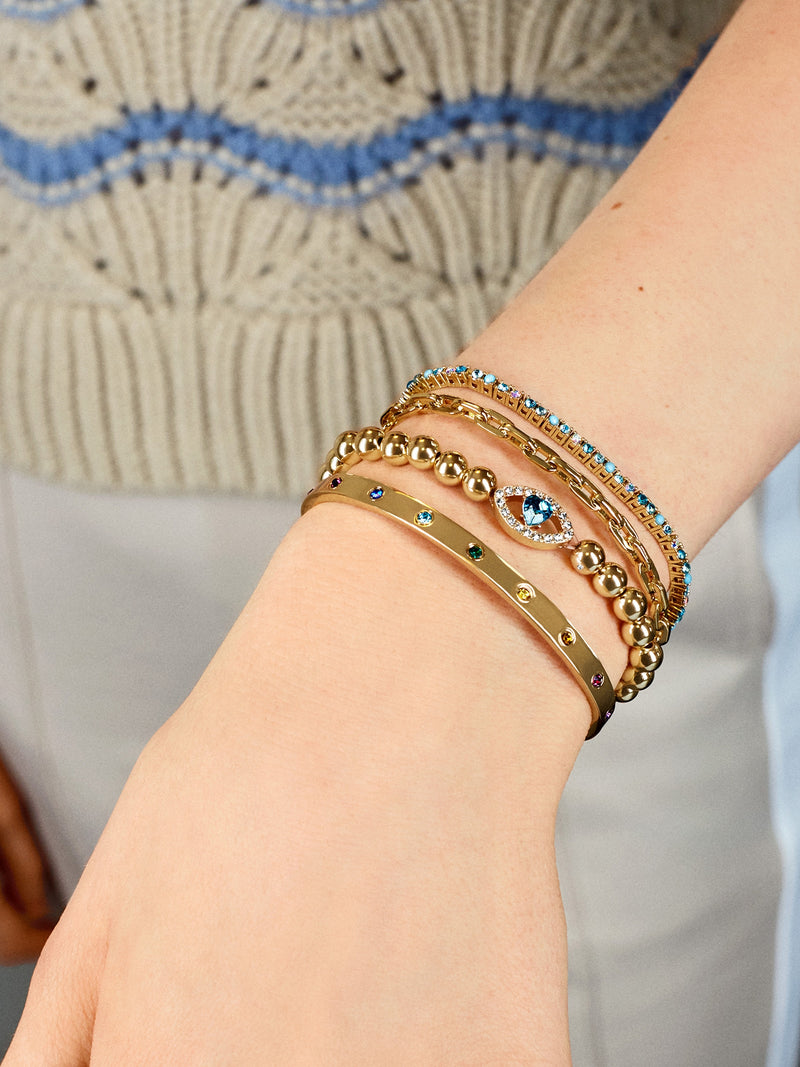 BaubleBar Iris Pisa Bracelet - Evil eye gold beaded stretch bracelet