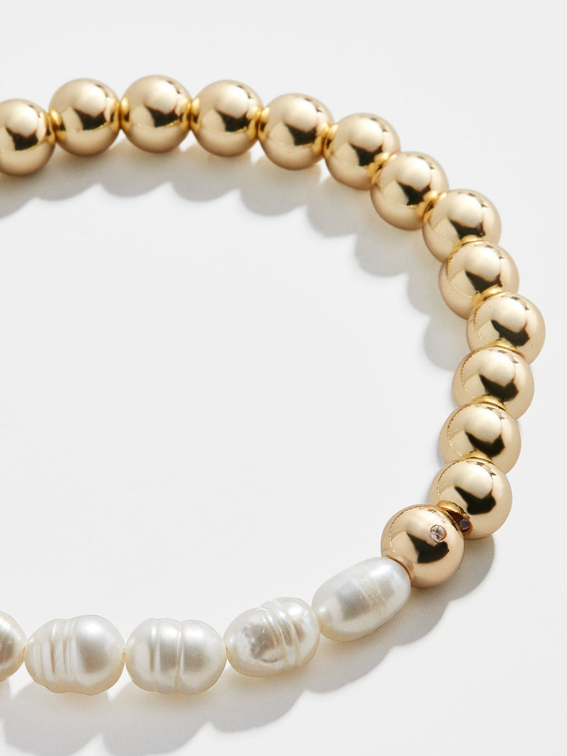 BaubleBar Perlita Pisa Bracelet - Gold and pearl beaded stretch bracelet - Also offered in small wrist sizes