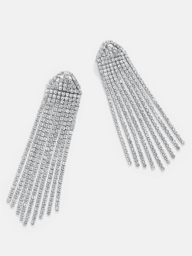 BaubleBar Deirdre Earrings - Silver - Crystal fringe statement earrings