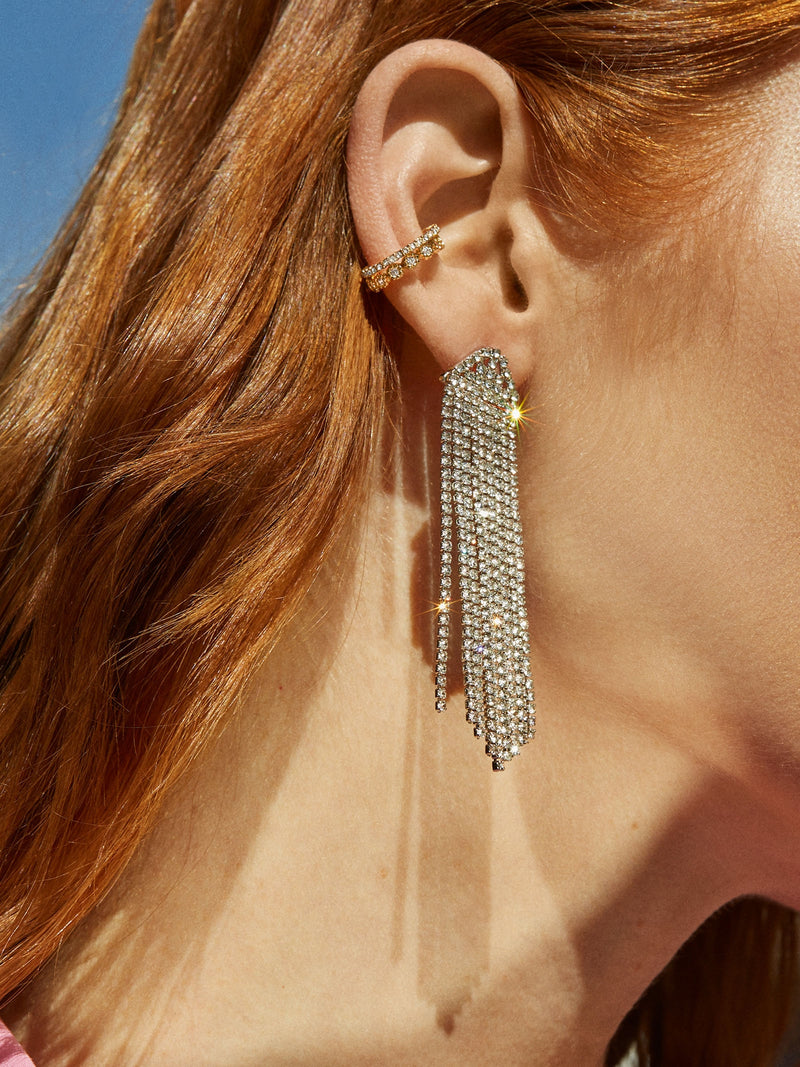 BaubleBar Deirdre Earrings - Silver - Crystal fringe statement earrings