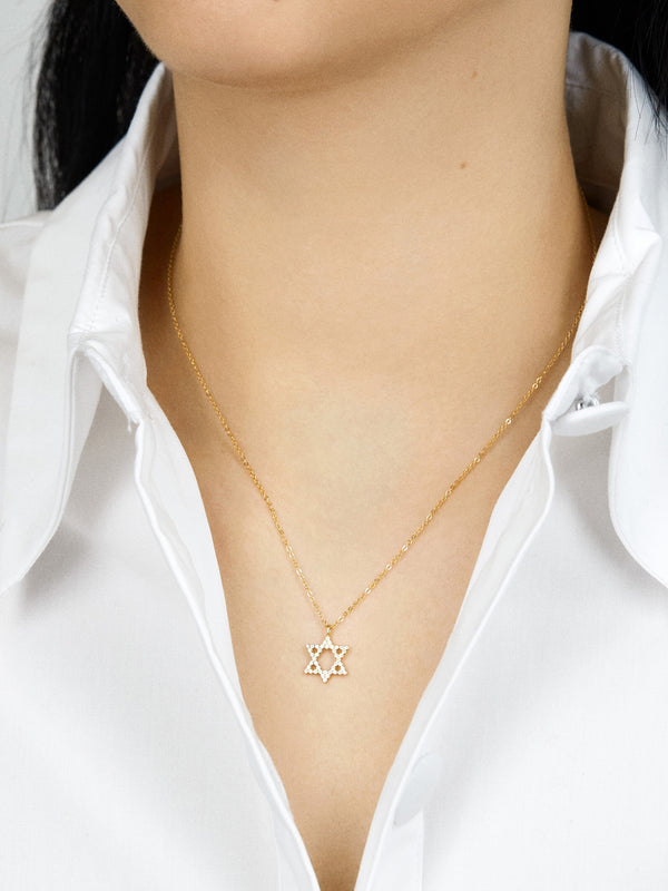 Star of David 18K Gold Necklace - Clear/Gold