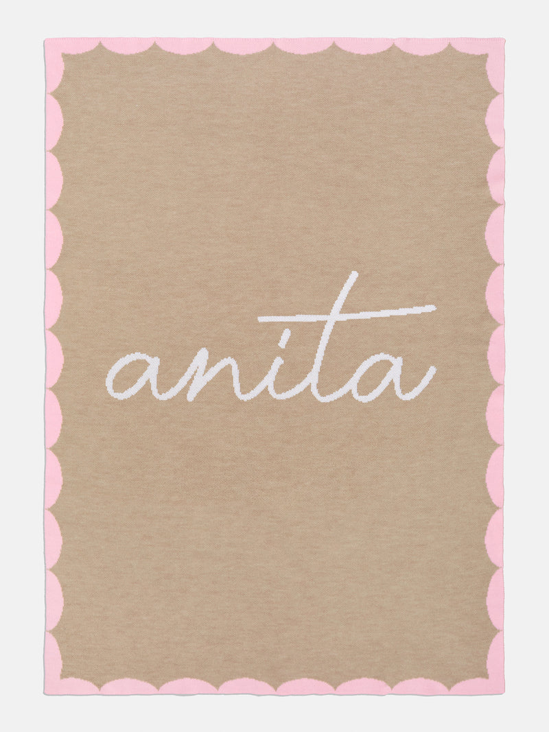 BaubleBar Subtly Scalloped Kids' Custom Blanket - Tan/Pink - Cyber Monday Ends Tonight: Enjoy 20% Off​