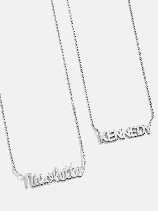 Sterling Silver Box Chain Custom Nameplate Necklace - Silver