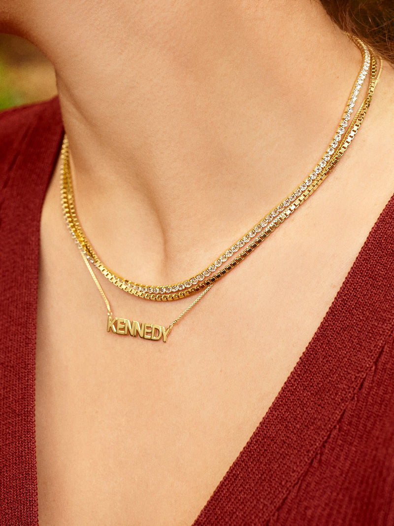 BaubleBar 18K Gold Box Chain Custom Nameplate Necklace - Gold - 
    18K Gold Plated Sterling Silver
  
