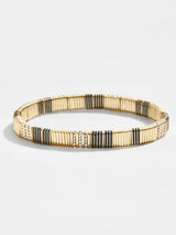 BaubleBar Enamel Tile Bracelet - Black - Pleated bead stretch bracelet