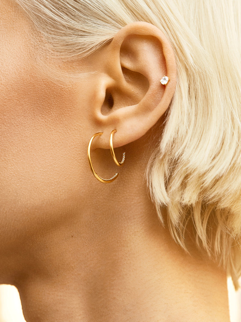 BaubleBar Rene 18K Gold Earrings: Round Cut - 18K Gold Plated Sterling Silver, Cubic Zirconia stones