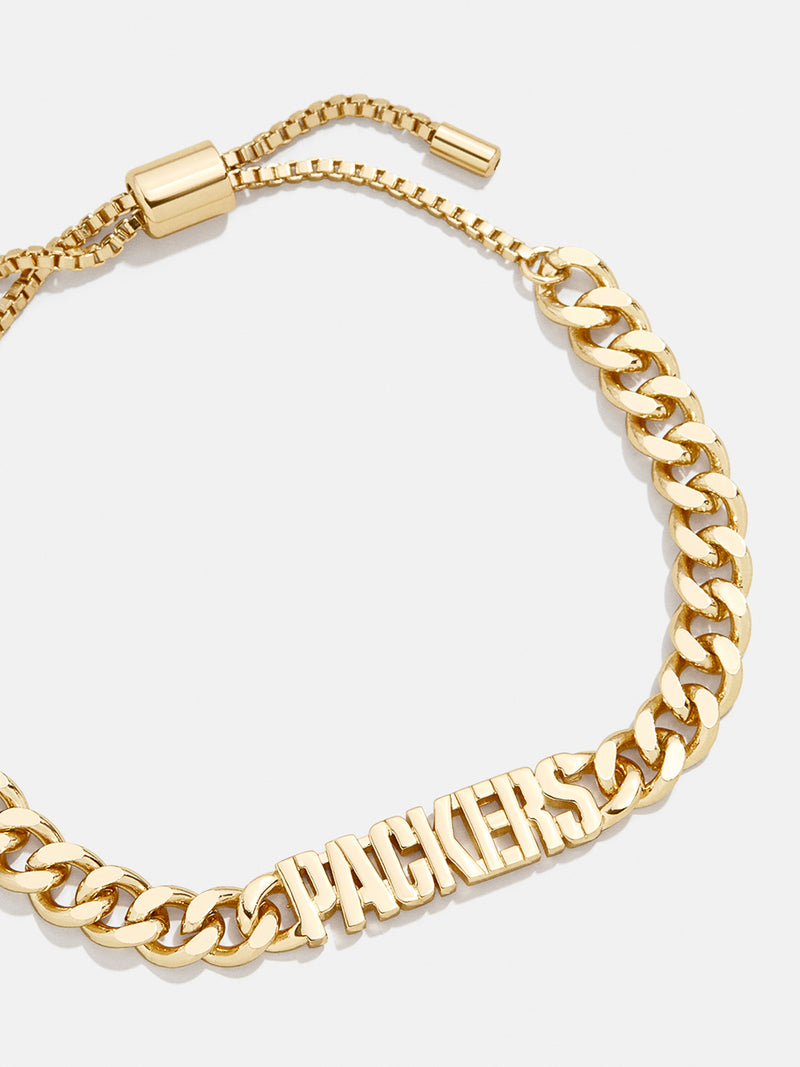 BaubleBar Green Bay Packers NFL Gold Curb Chain Bracelet - Green Bay Packers - NFL pull-tie bracelet