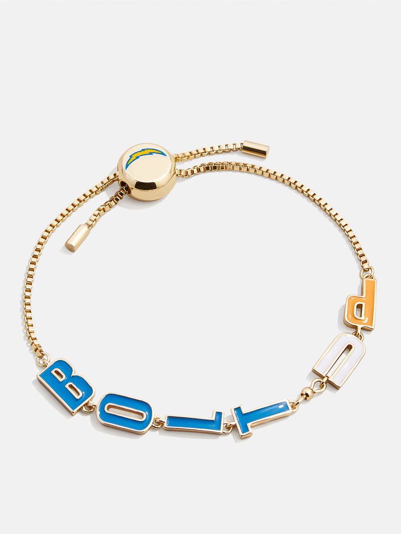 BaubleBar Los Angeles Chargers NFL Gold Slogan Bracelet - Los Angeles Chargers - 
    NFL pull-tie bracelet
  
