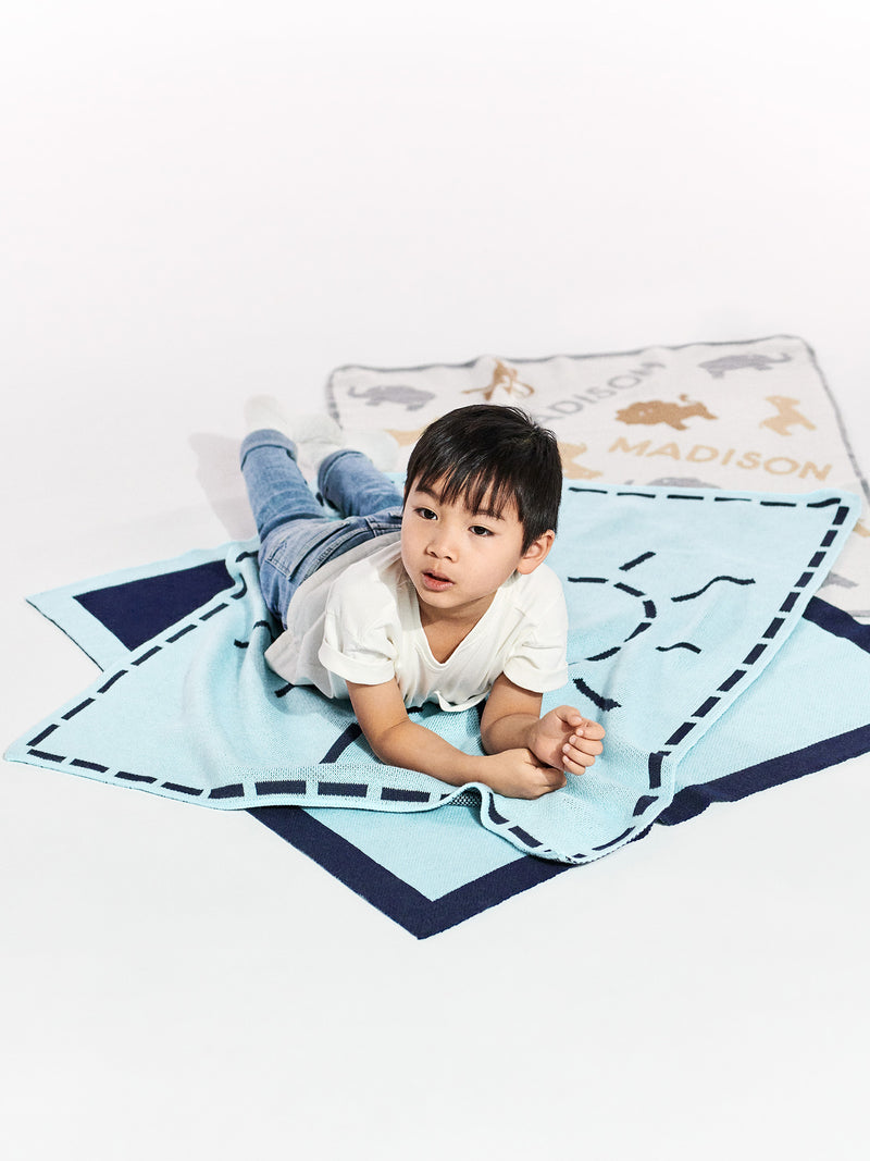 BaubleBar Wild Child Kids' Custom Blanket - Gray/Beige - Custom, machine washable blanket