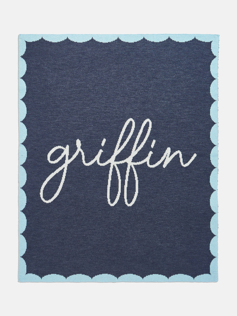 BaubleBar Subtly Scalloped Custom Blanket - Navy/Blue - Custom, machine washable blanket