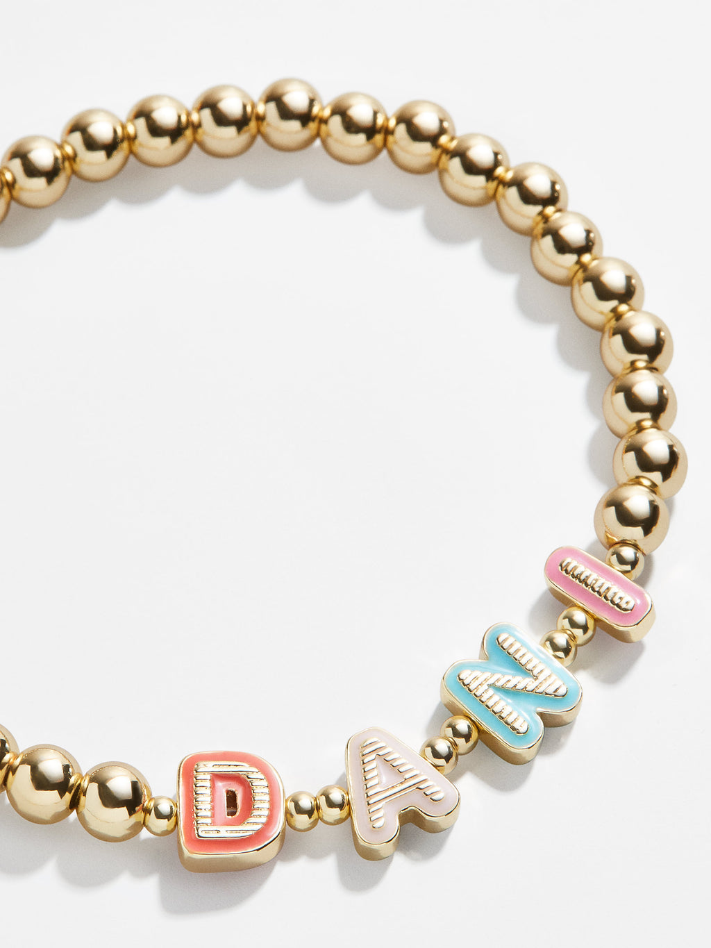 Custom 4 mm Gold Beaded Rainbow Letter Bracelet | Camp Collection Youth - 6 Inches