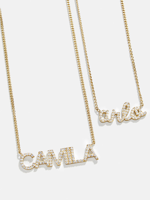 Pavé Custom Nameplate Necklace - Gold/Pavé