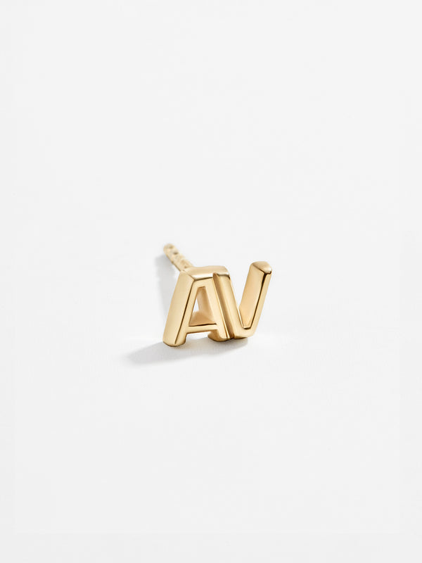 Single 18K Gold Double Initial Earring - Gold