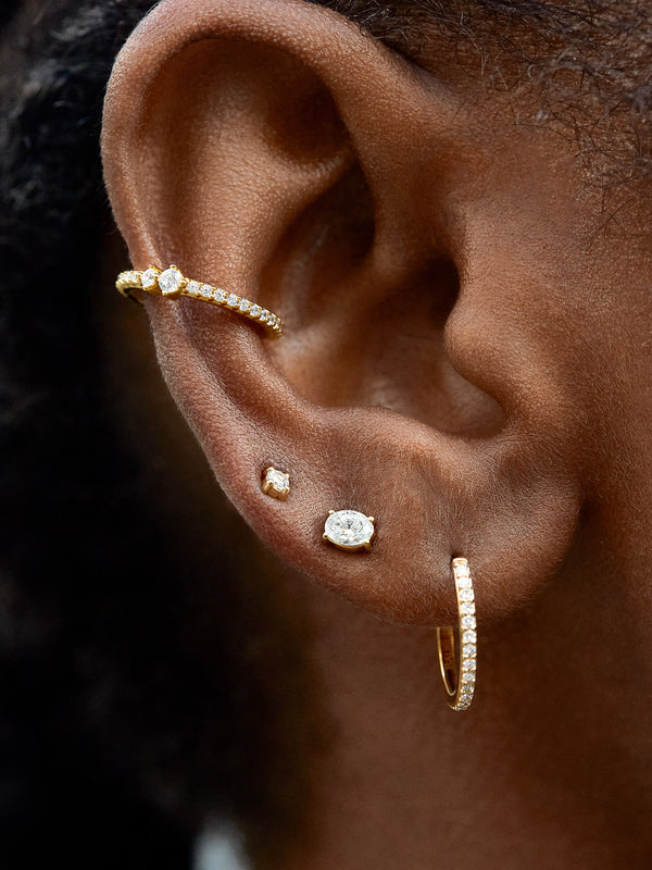 Single 14K Solid Gold & Oval Diamond Earring