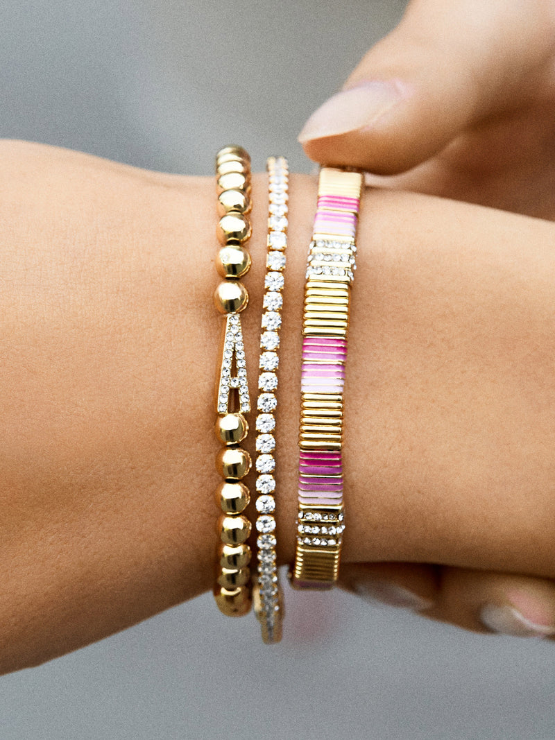 BaubleBar Initial Pisa Bracelet - Pavé Horizontal - Gold beaded stretch bracelet