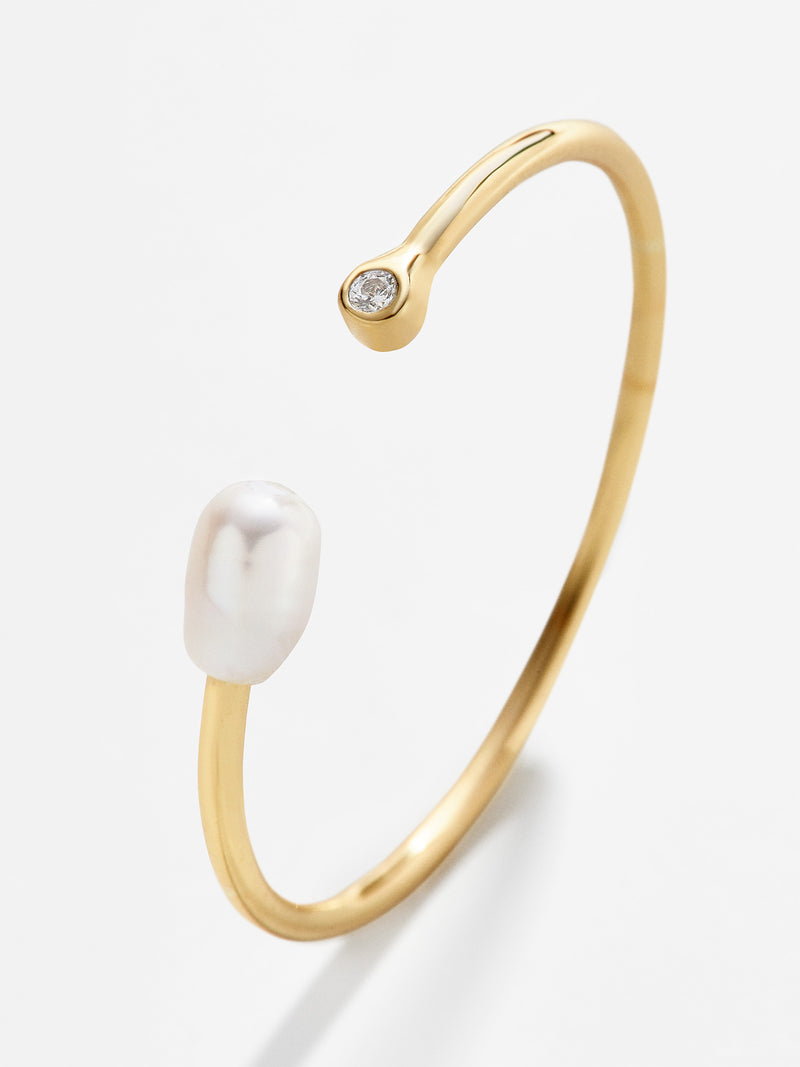BaubleBar Corinna 18K Gold Ring - 18K Gold Plated Sterling Silver, Cubic Zirconia stone, keshi pearl