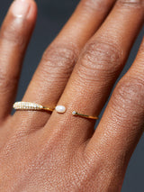 BaubleBar Corinna 18K Gold Ring - 18K Gold Plated Sterling Silver, Cubic Zirconia stone, keshi pearl