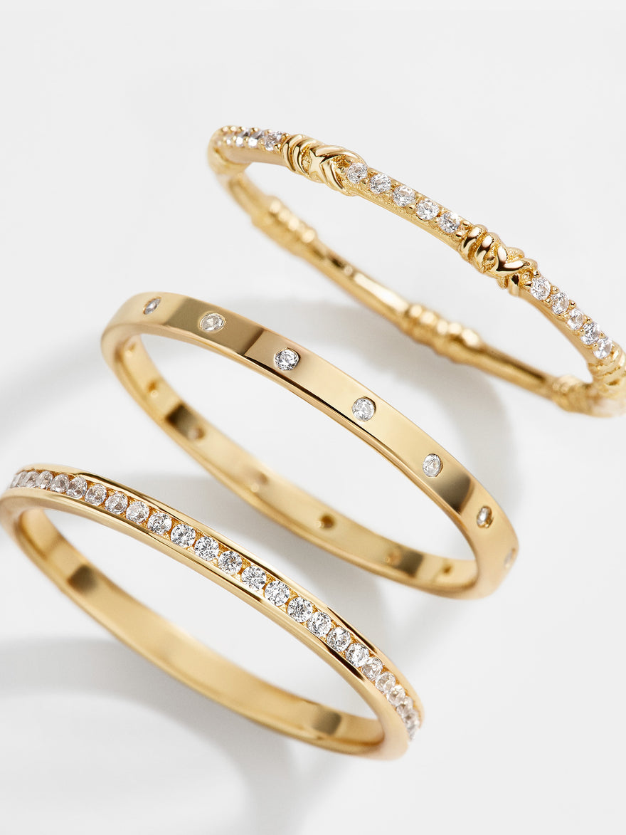 Maddie 18K Gold Vermeil Ring Set - Gold/Pavé