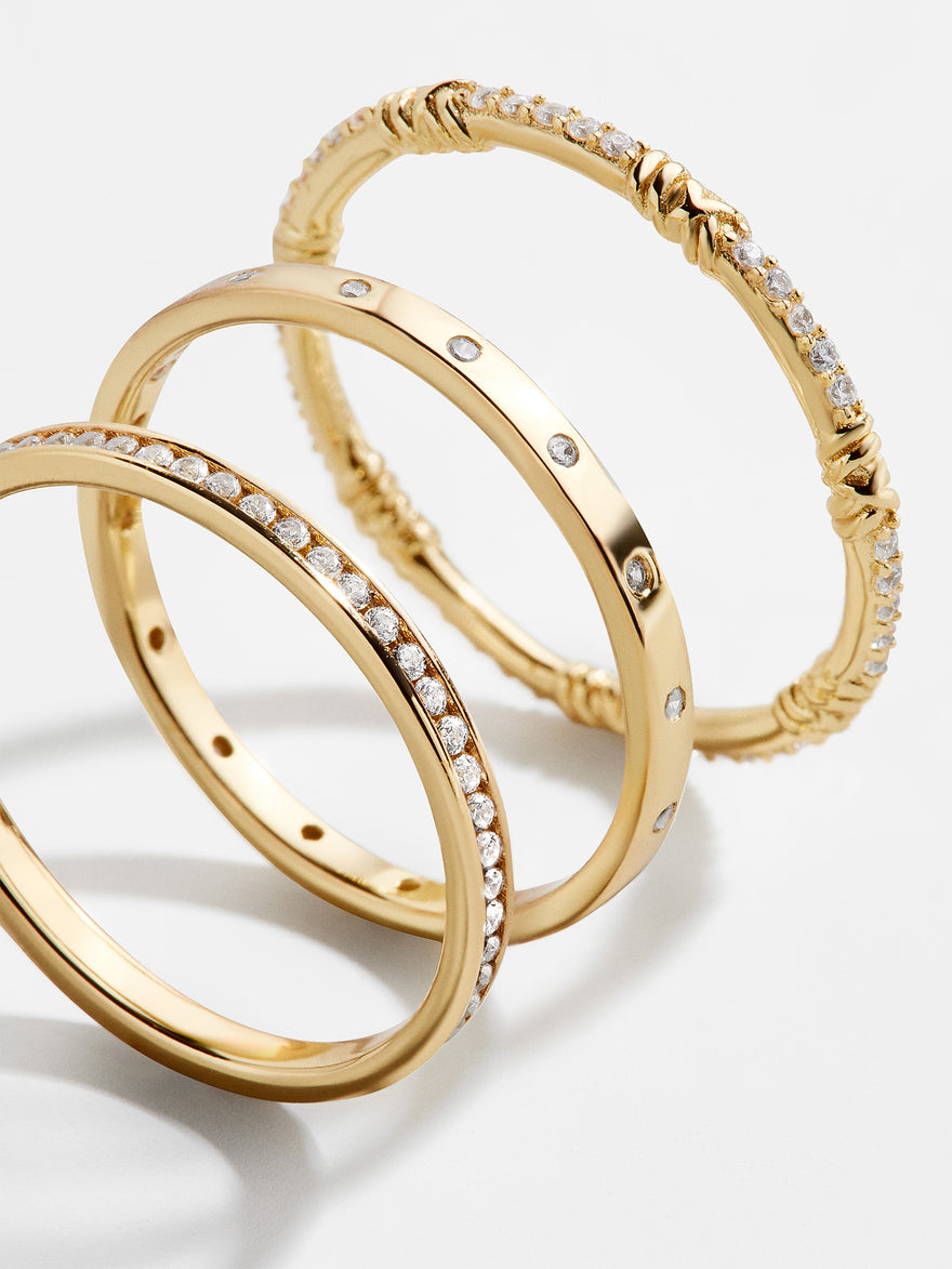 Maddie 18K Gold Vermeil Ring Set - Gold/Pavé