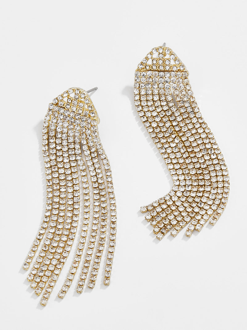 Deirdre Earrings Gold Crystal fringe statement earrings BaubleBar