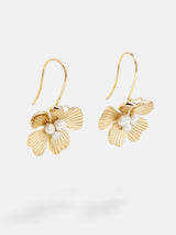 BaubleBar Lee Earrings - Gold and pearl floral drop earrings