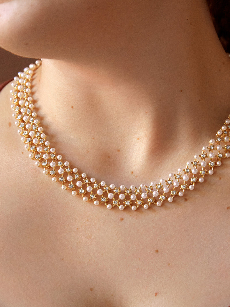 BaubleBar Coco Collar Necklace - Gold, crystal, and pearl collar necklace