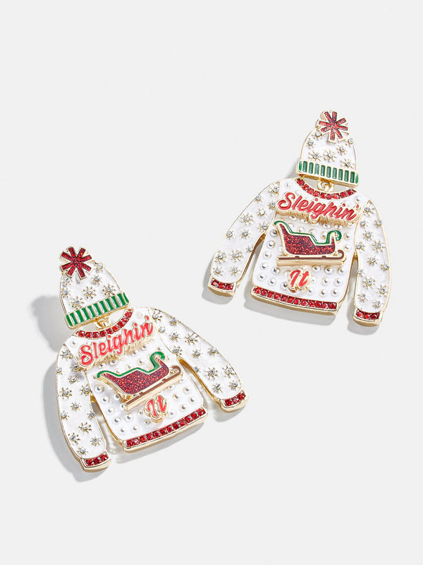 Sleigh All Day Sweater Earrings - Red/White