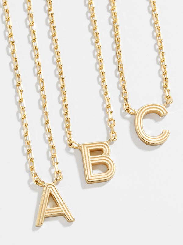 18K Gold Etched Initial Necklace - Gold