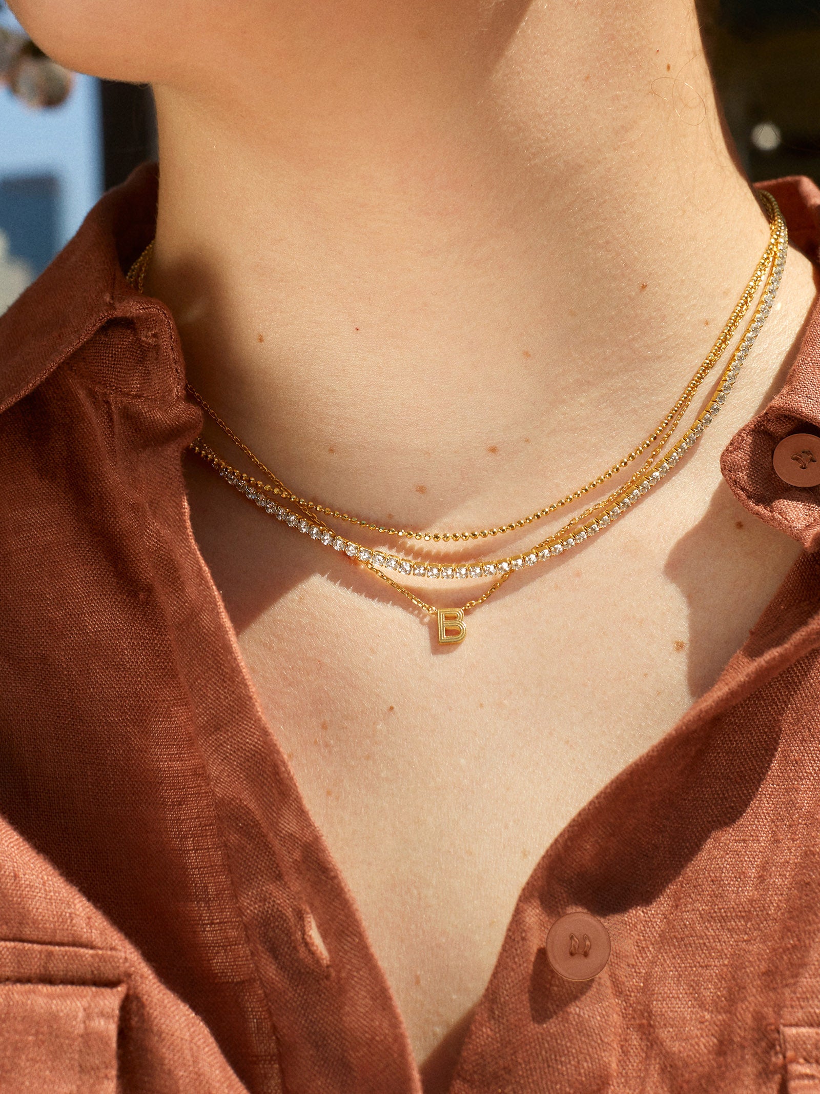 Luxe E Initial Necklace Pale Gold