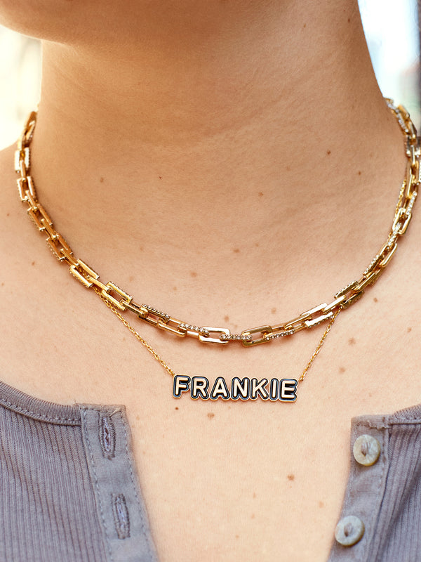 18K Gold Enamel Custom Nameplate Necklace