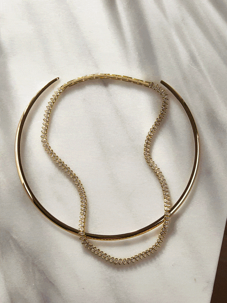 Bennett 18K Gold Vermeil Adjustable Classic Tennis Necklace - Gold/Pavé