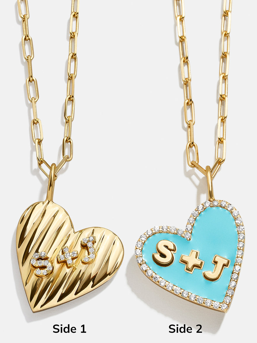 Reversible 18K Gold Vermeil Custom Heart Necklace - Gold/Pavé